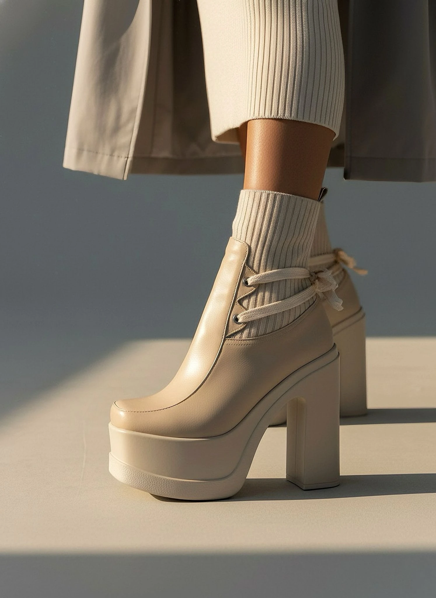 Modanizm Daphne Krem Deri Dolgu Topuklu Bot