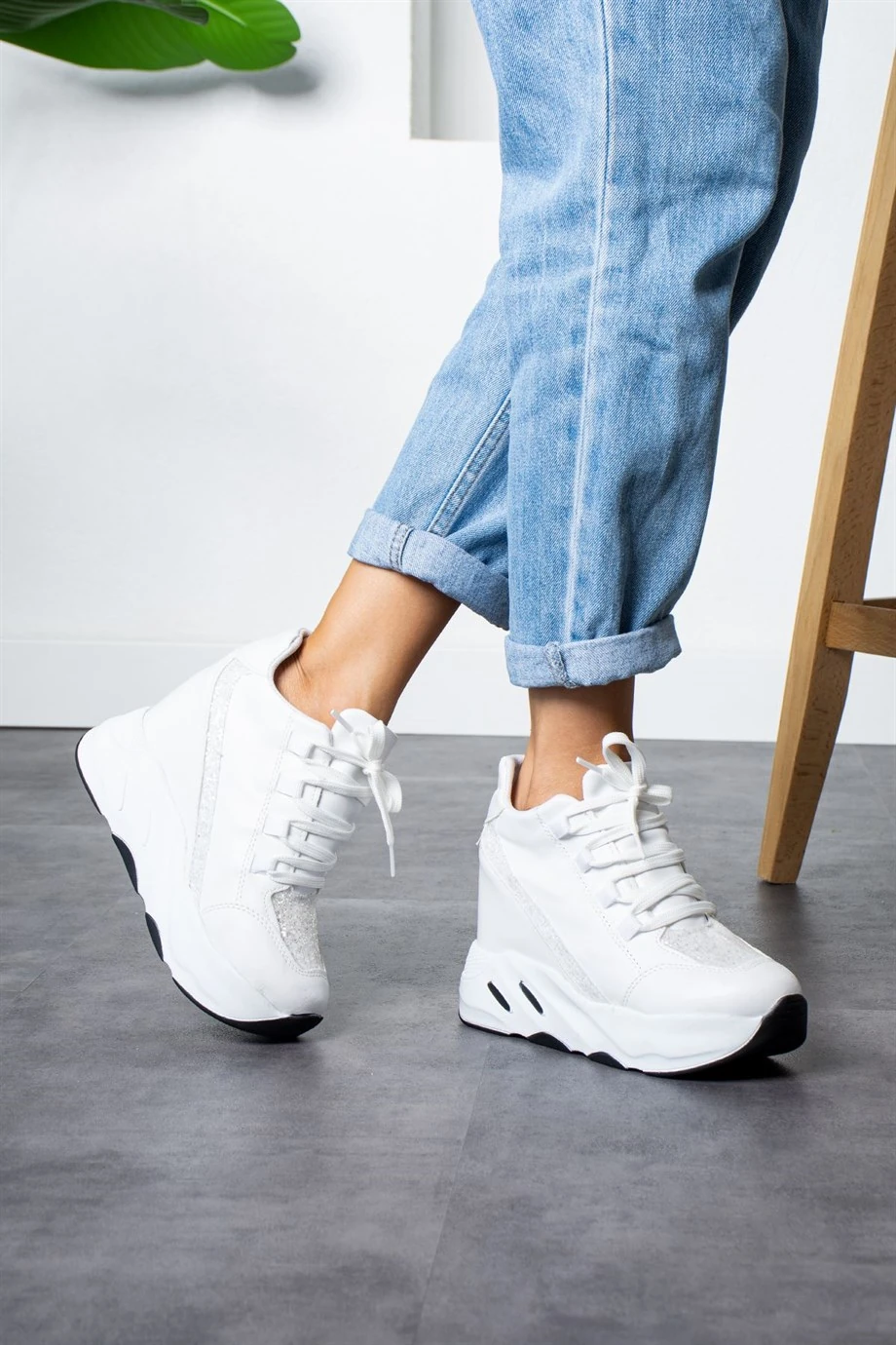 Sindie Beyaz Gizli Topuklu Spor Ayakkabı