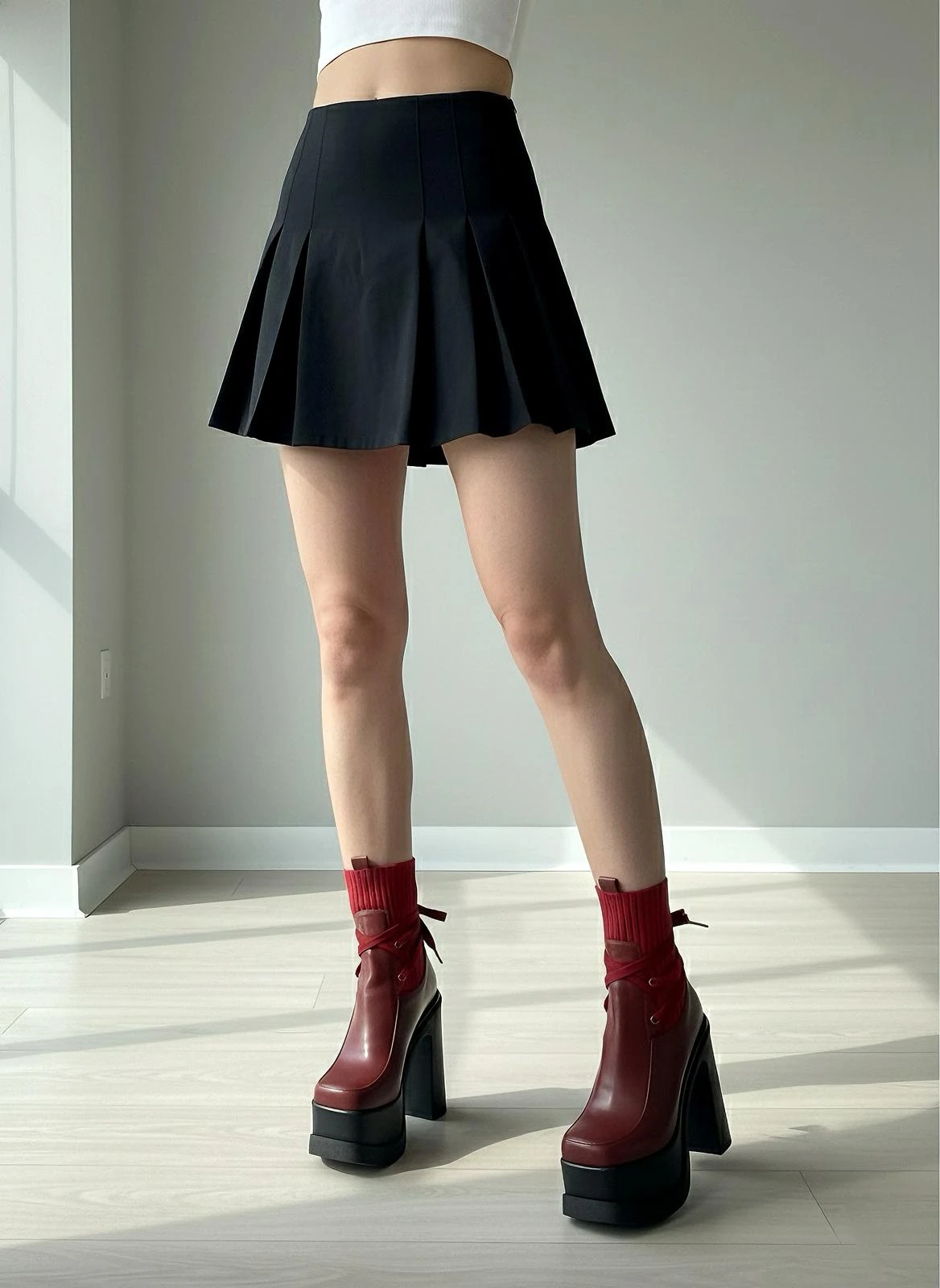 Modanizm Daphne Bordo Deri Dolgu Topuklu Bot