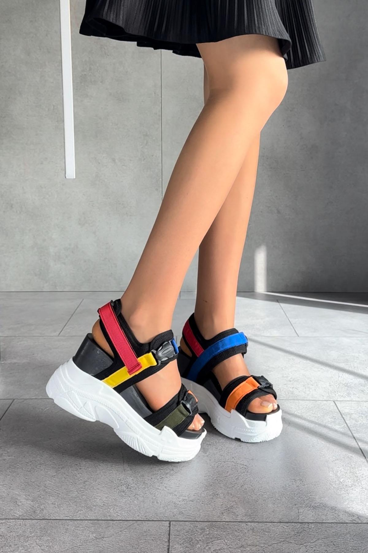 Mhysa Topuklu Siyah Spor Sandalet
