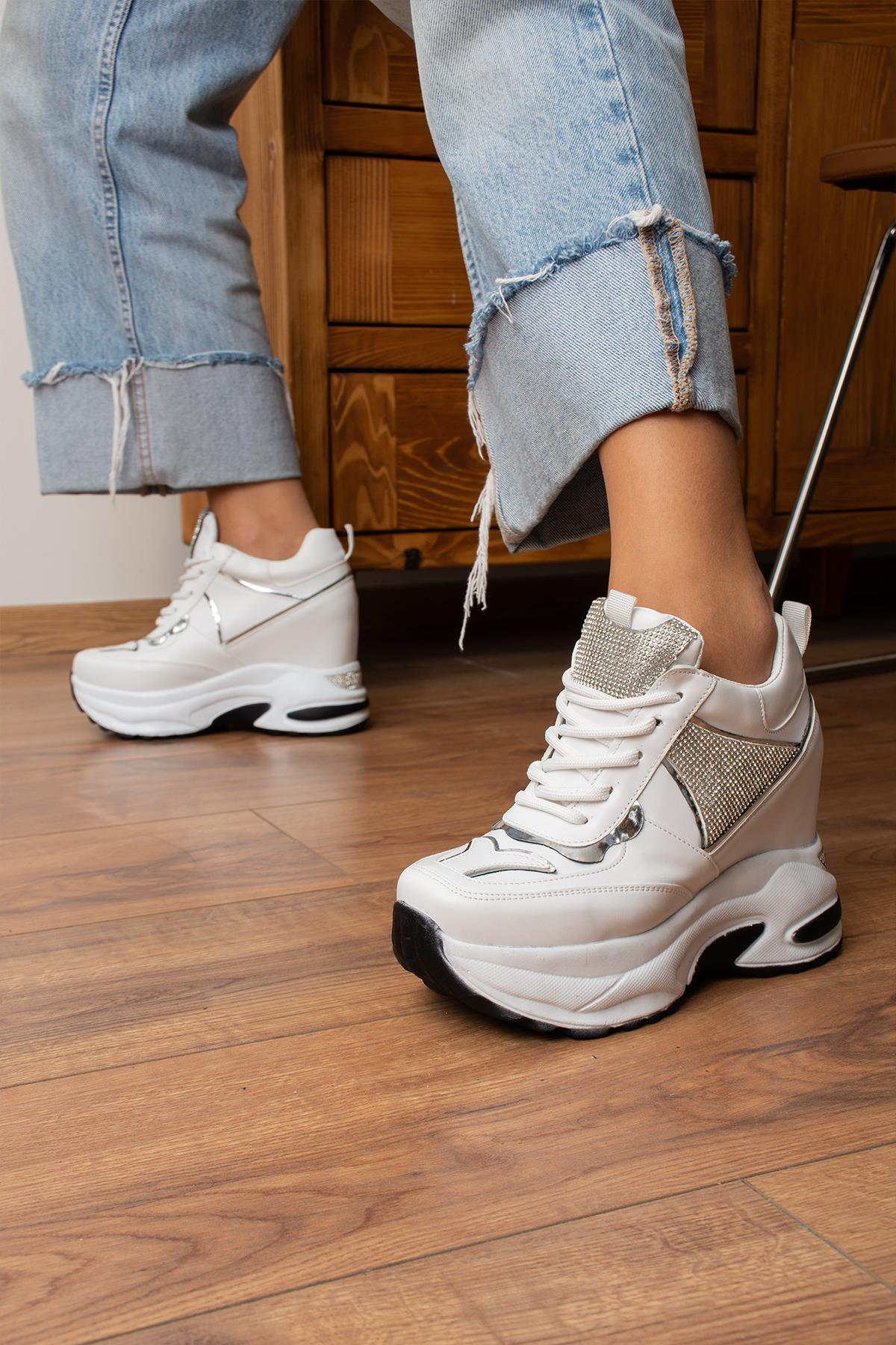 Modanizm Pucca Gizli Topuklu Beyaz Spor Ayakkabı