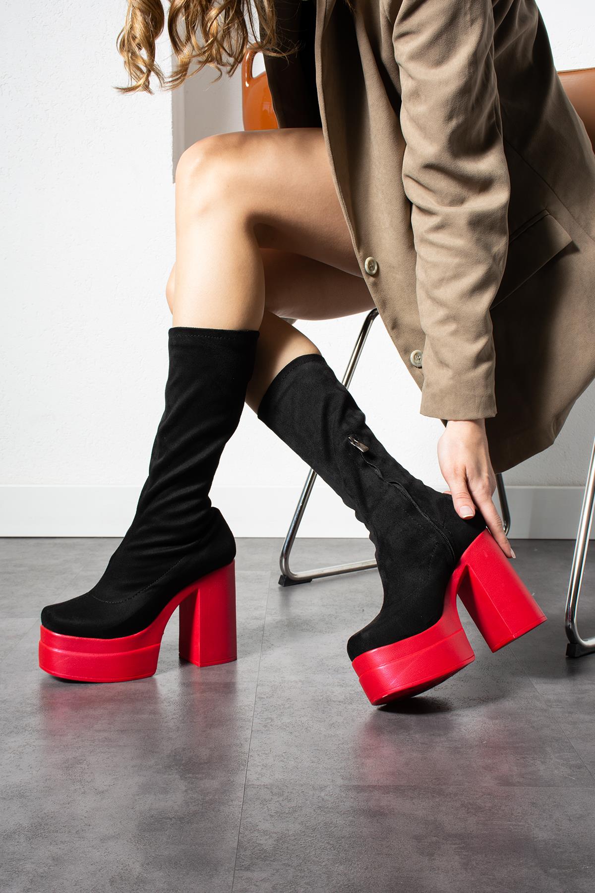 Modanizm Lavinia Siyah Kırmızı Çizme