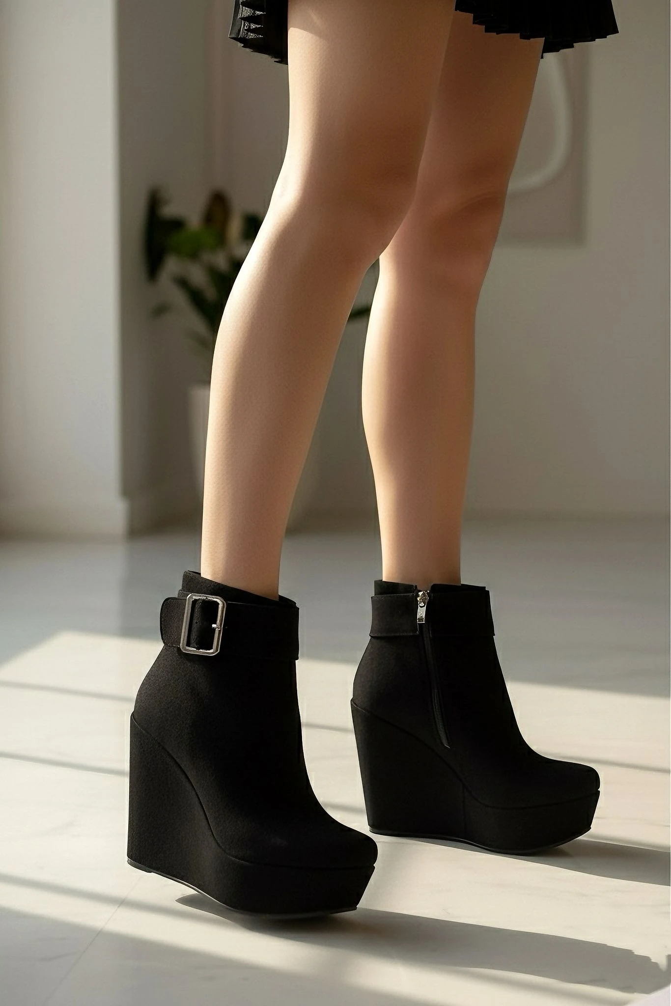 Modanizm Lavty Siyah Dolgu Topuklu Bot