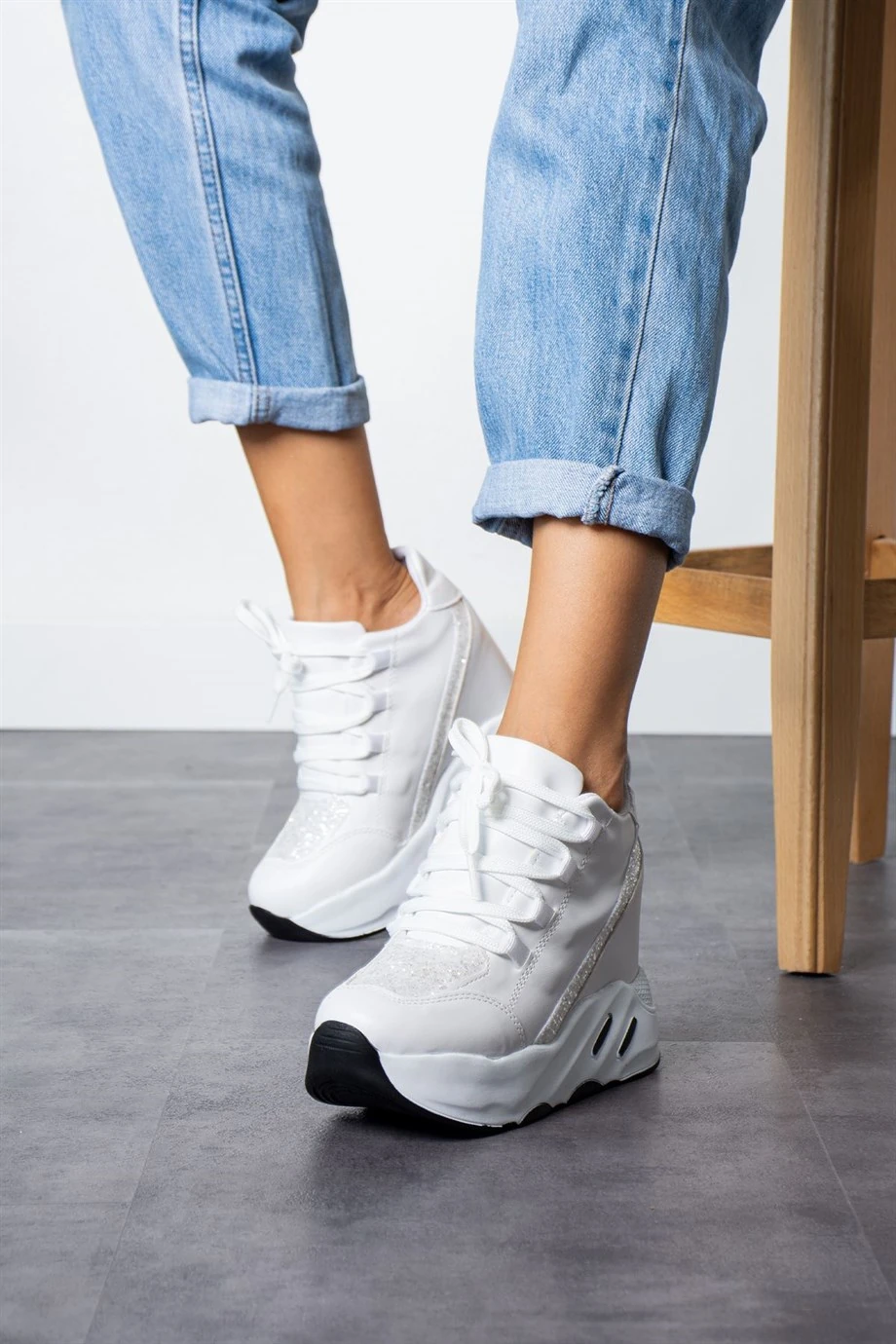 Sindie Beyaz Gizli Topuklu Spor Ayakkabı