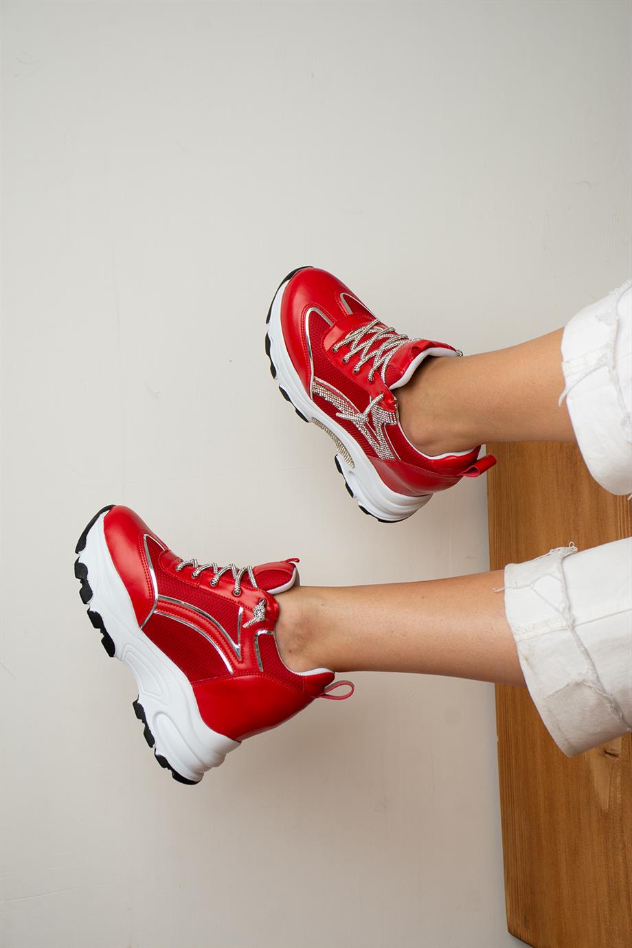 Modanizm Aron Gizli Topuklu Kırmızı Spor Ayakkabı