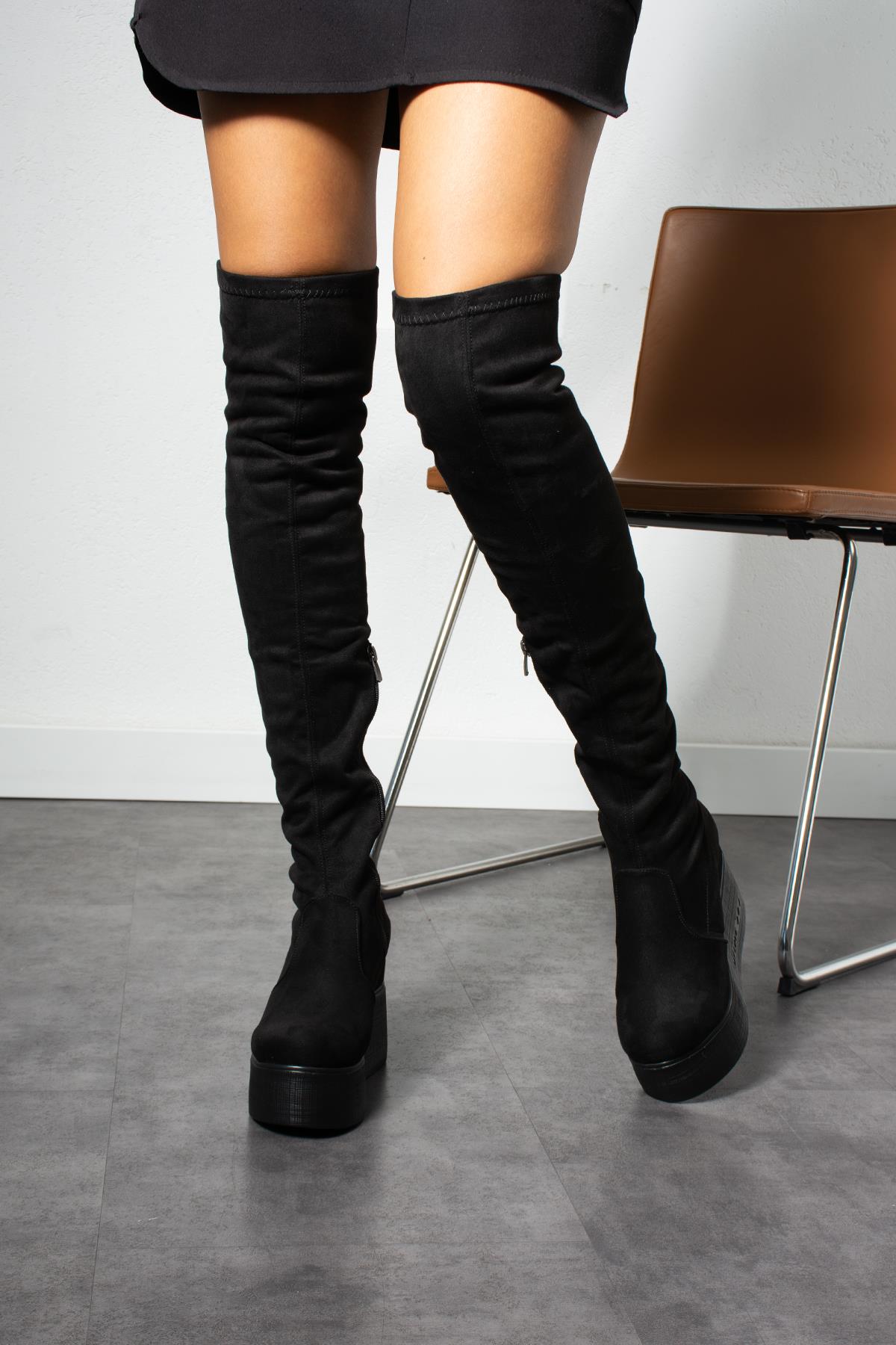Modanizm Xoyo Siyah Diz Üstü Çizme