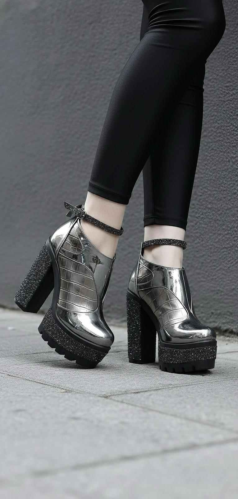 Modanizm Current Gri Topuklu Ayakkabı