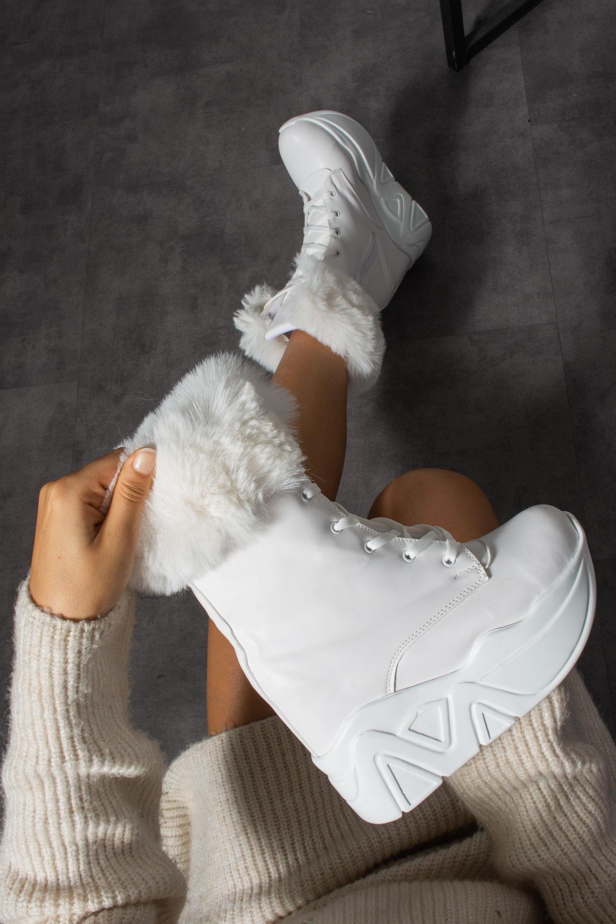 Modanizm Nox Gizli Topuklu Beyaz Bot