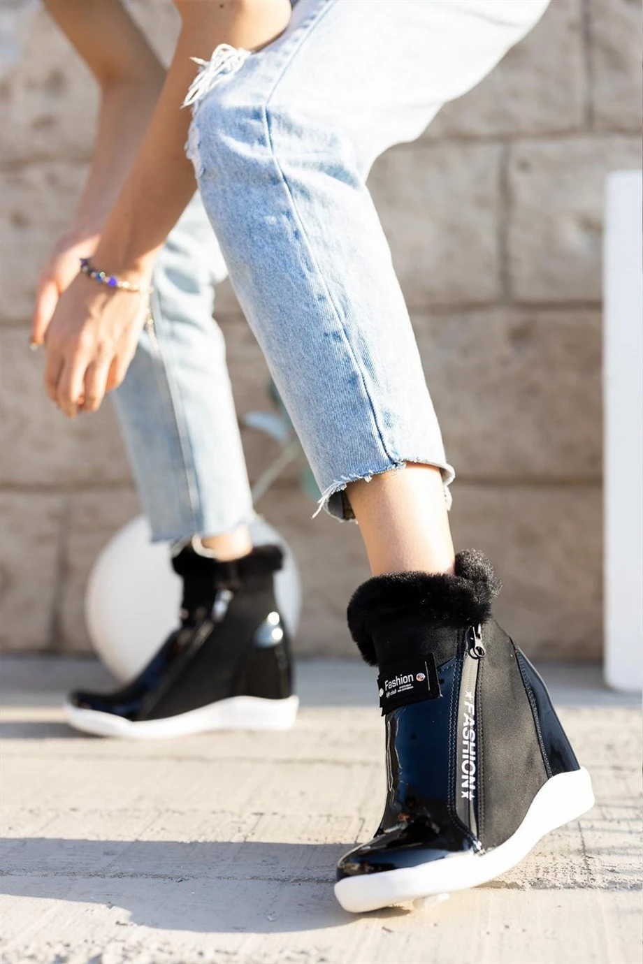 Labidu Siyah Rugan Topuklu Bot