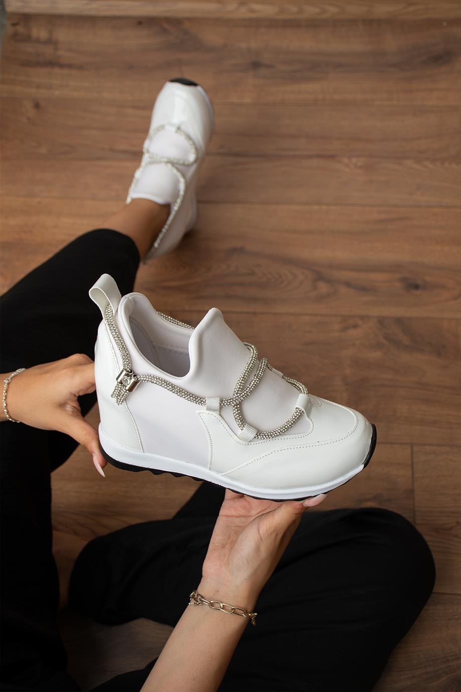 Modanizm Drawz Gizli Topuklu Beyaz Spor Ayakkabı