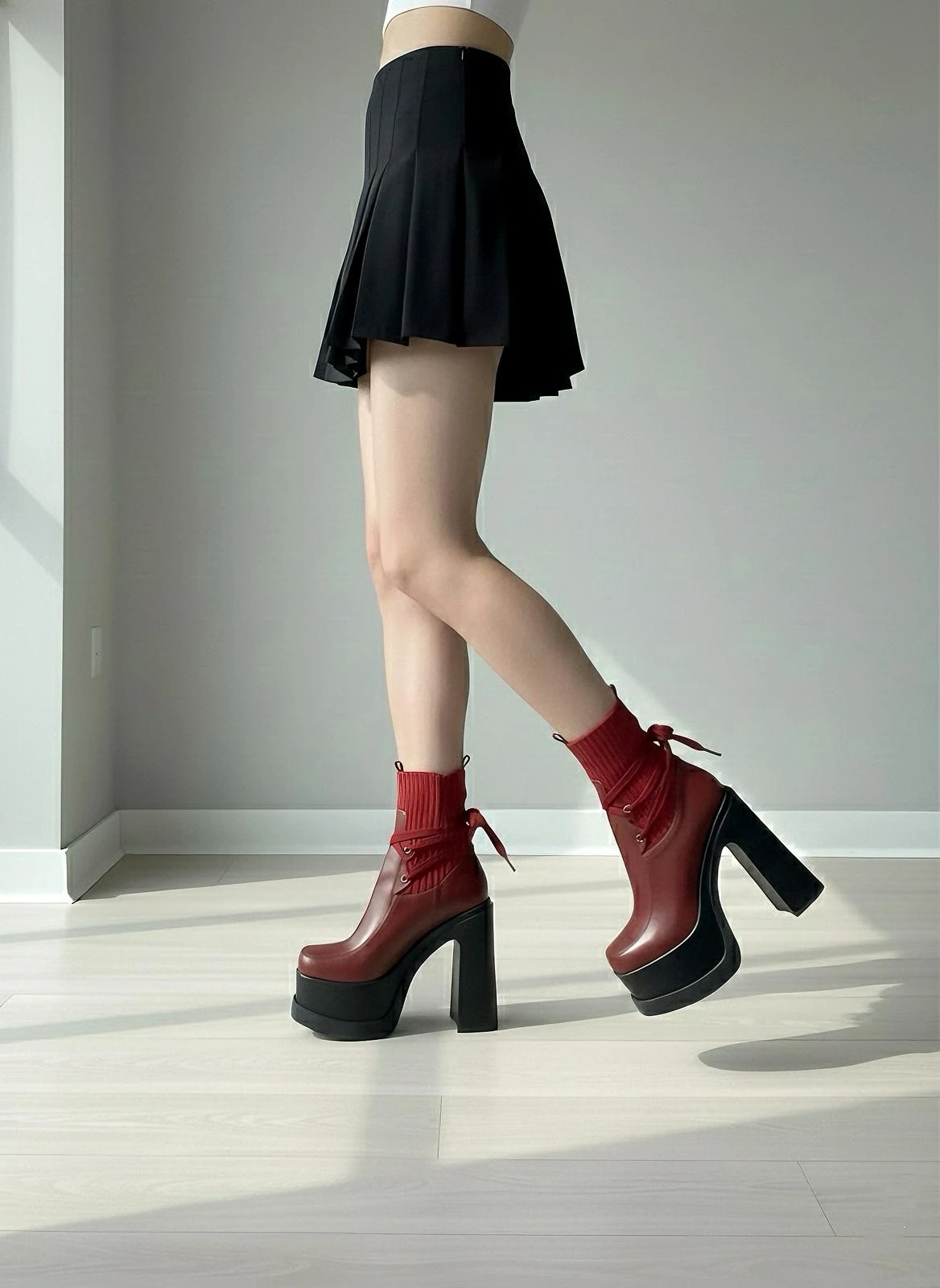 Modanizm Daphne Bordo Deri Dolgu Topuklu Bot