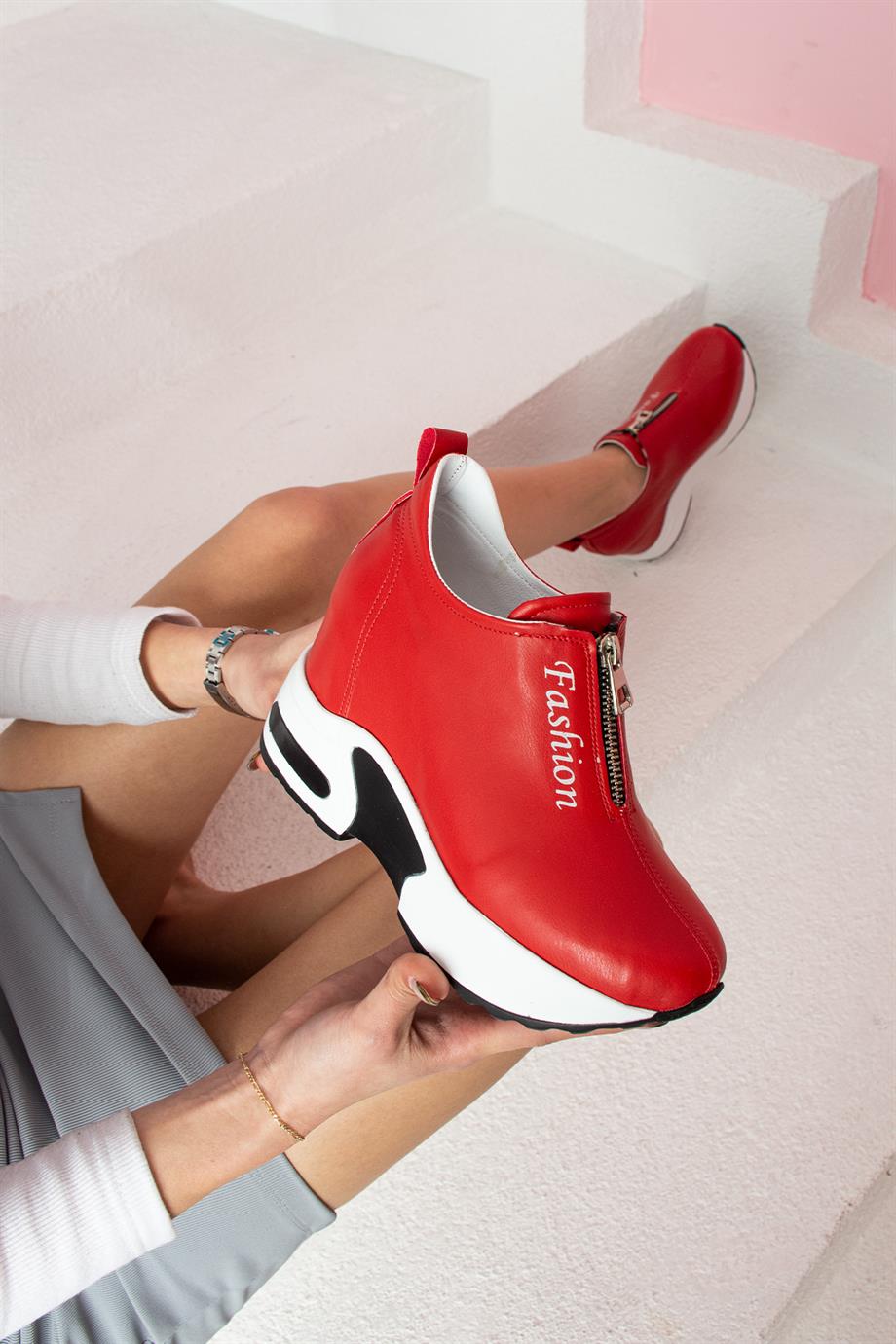 Modanizm Jaws Gizli Topuklu Kırmızı Spor Ayakkabı