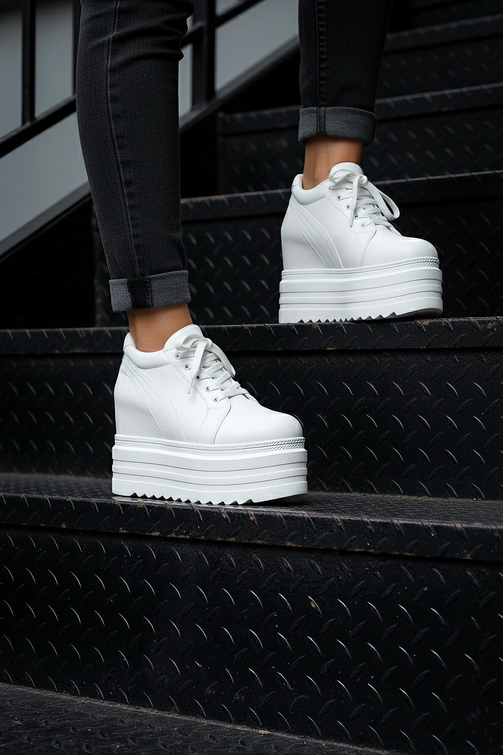 Vilveri Beyaz Gizli Topuklu Spor Ayakkabı