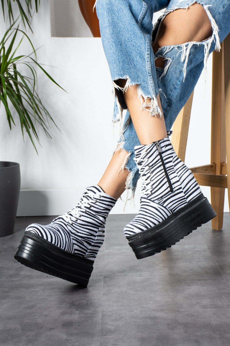 Modanizm Shane Dolgu Topuklu Desenli Bot