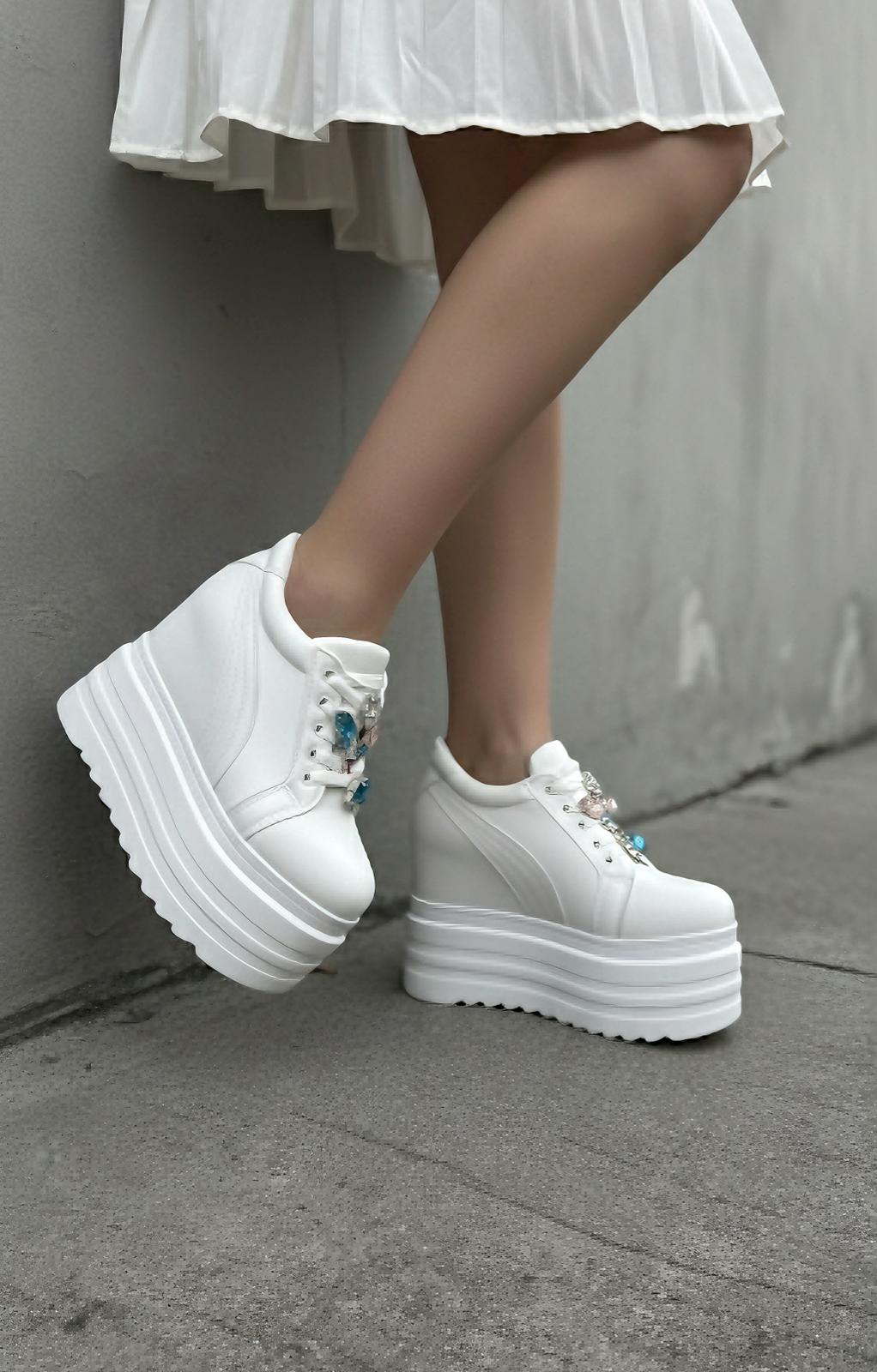 Modanizm Vilveri Taşlı Beyaz Dolgu Spor Ayakkabı