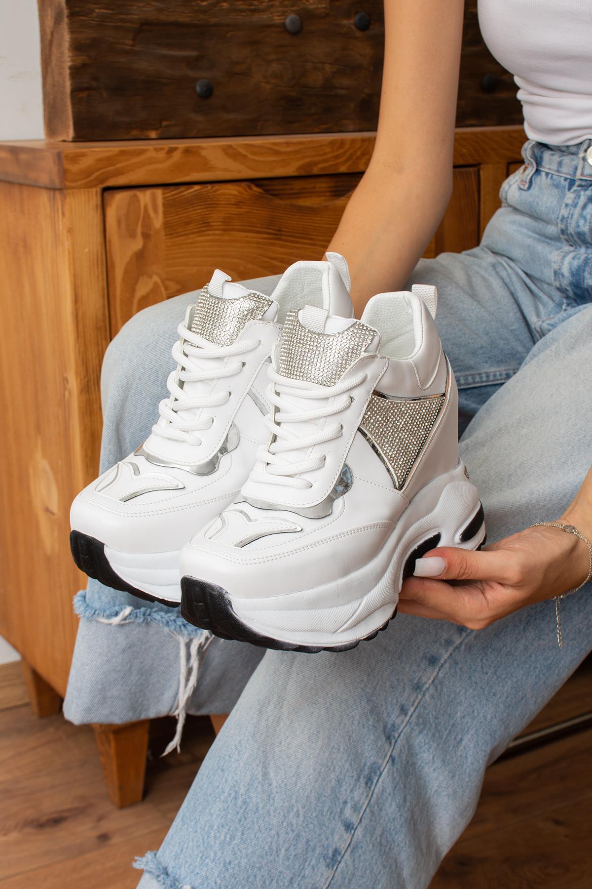 Modanizm Pucca Gizli Topuklu Beyaz Spor Ayakkabı