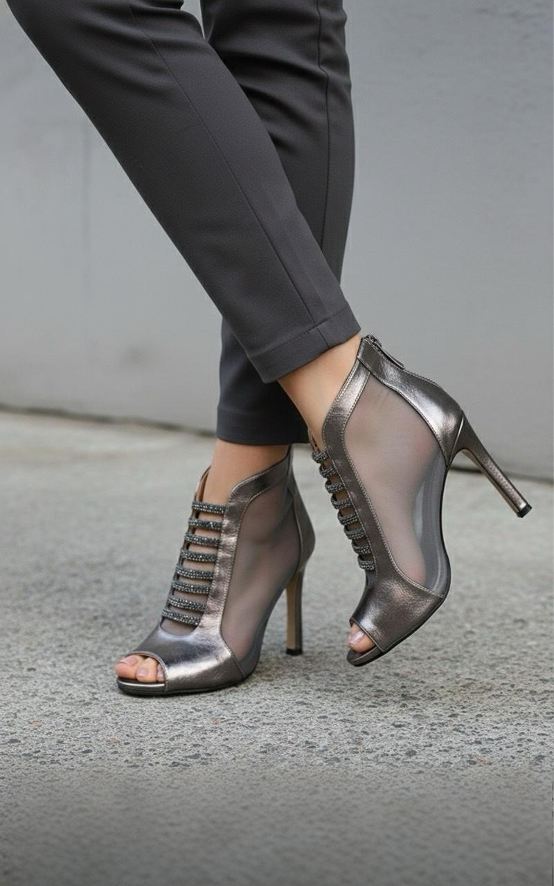 Modanizm Pace Gri Topuklu Ayakkabı