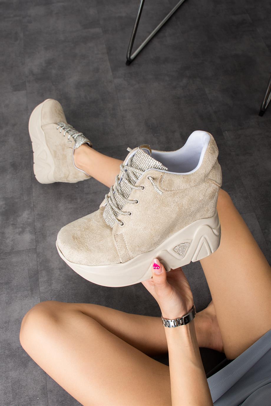 Modanizm Joes Gizli Topuklu Krem Spor Ayakkabı