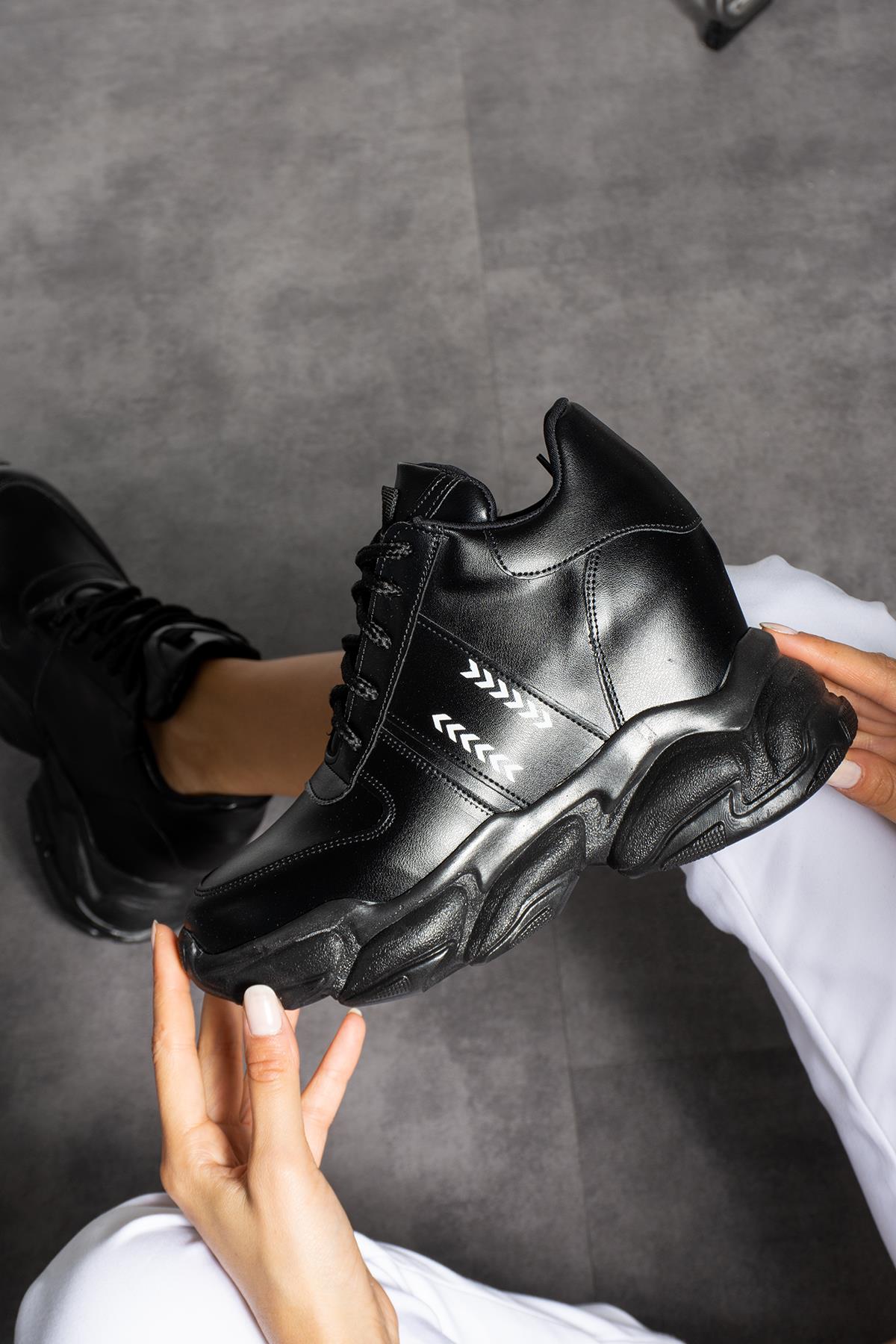 Modanizm Lethaus Gizli Topuklu Siyah Spor Ayakkabı