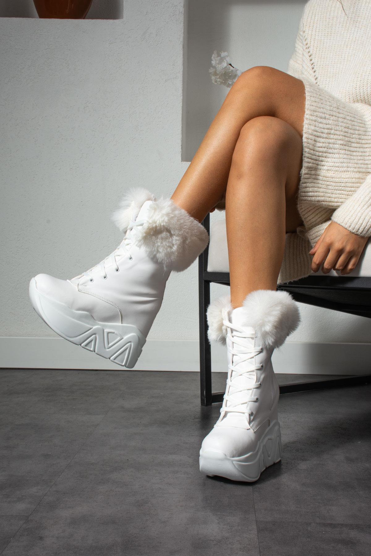 Modanizm Nox Gizli Topuklu Beyaz Bot