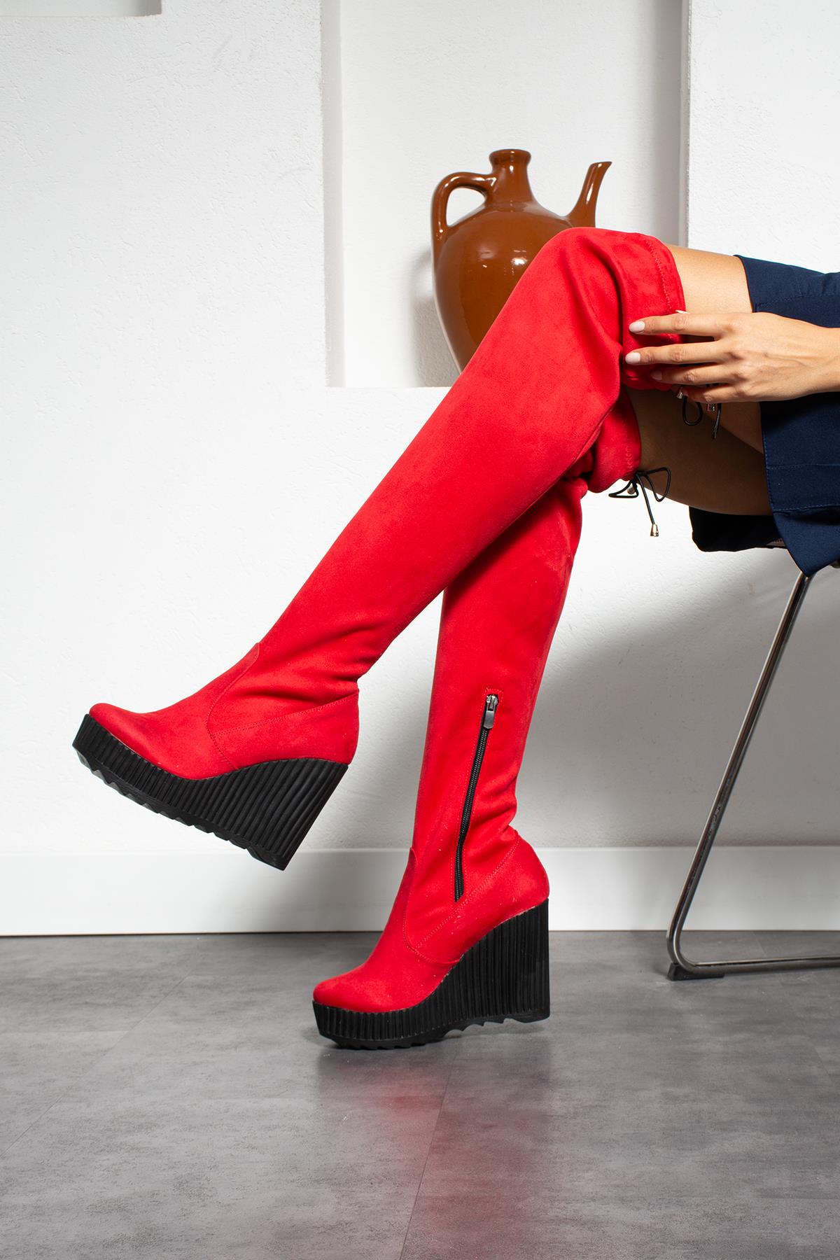 Armazil Dolgu Topuklu Kırmızı Çizme