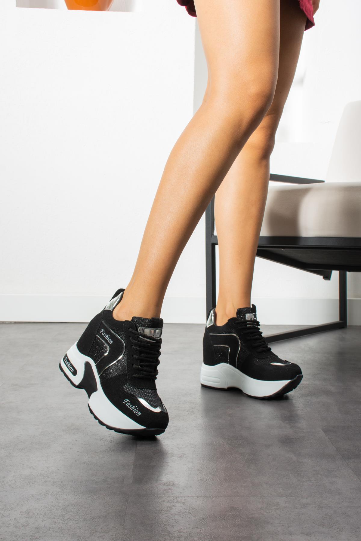 Modanizm Wings Gizli Topuklu Siyah Spor Ayakkabı