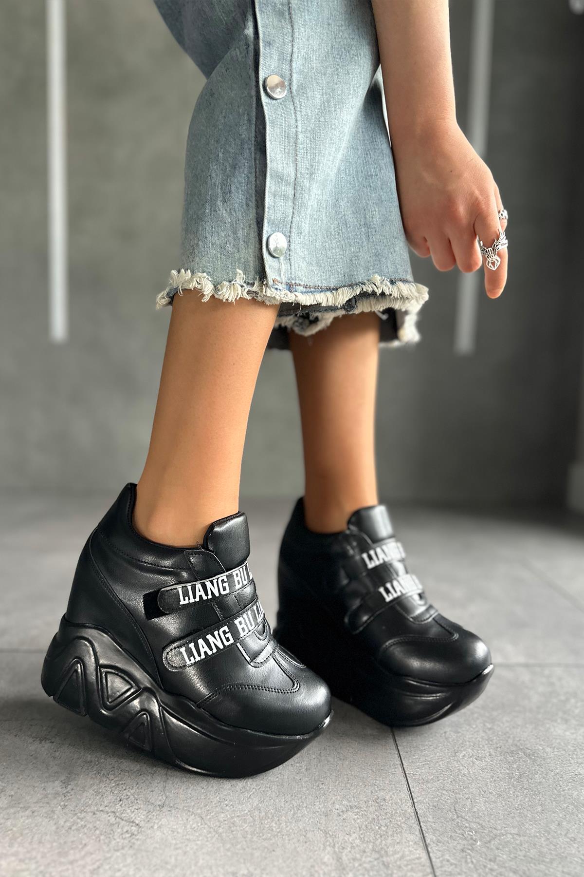 Modanizm Liang Gizli Topuklu Siyah Spor Ayakkabı