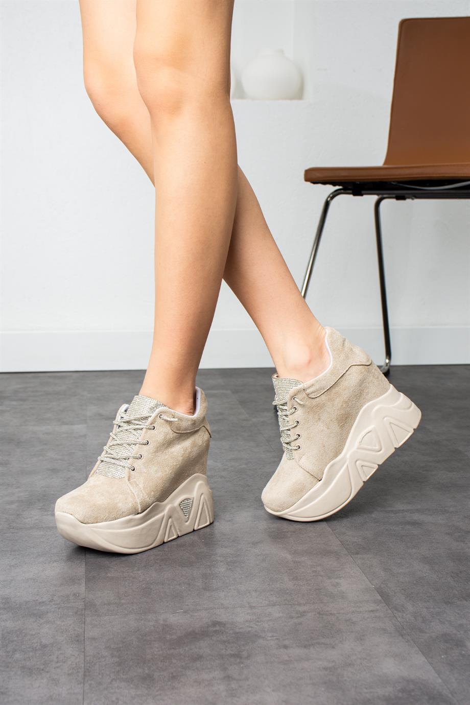 Modanizm Joes Gizli Topuklu Krem Spor Ayakkabı