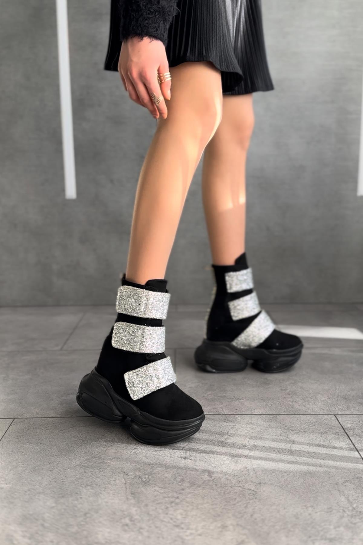 Pria Siyah Dolgu Topuk Süet Bot