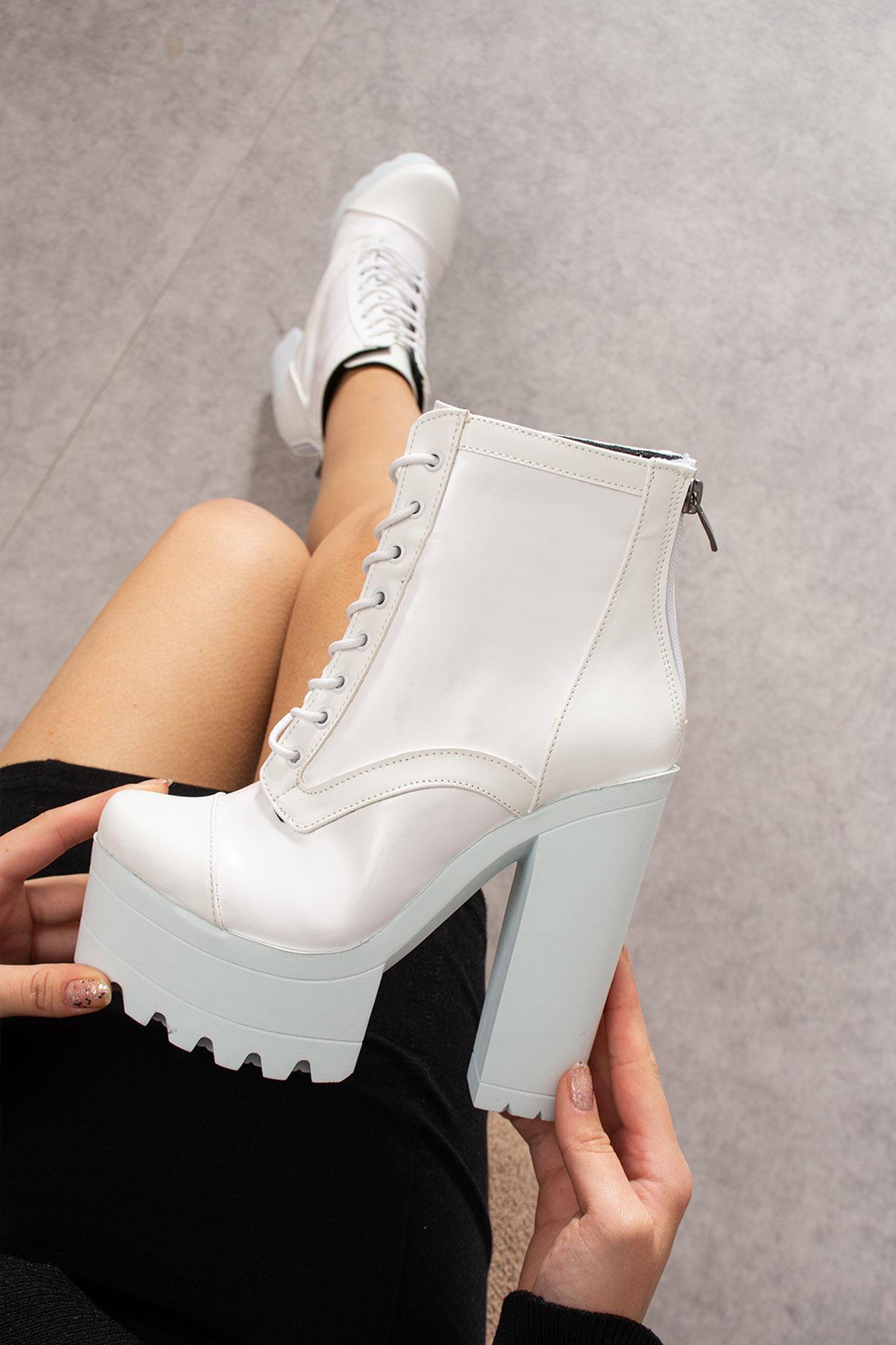 Modanizm Shail Beyaz Topuklu deri Bot