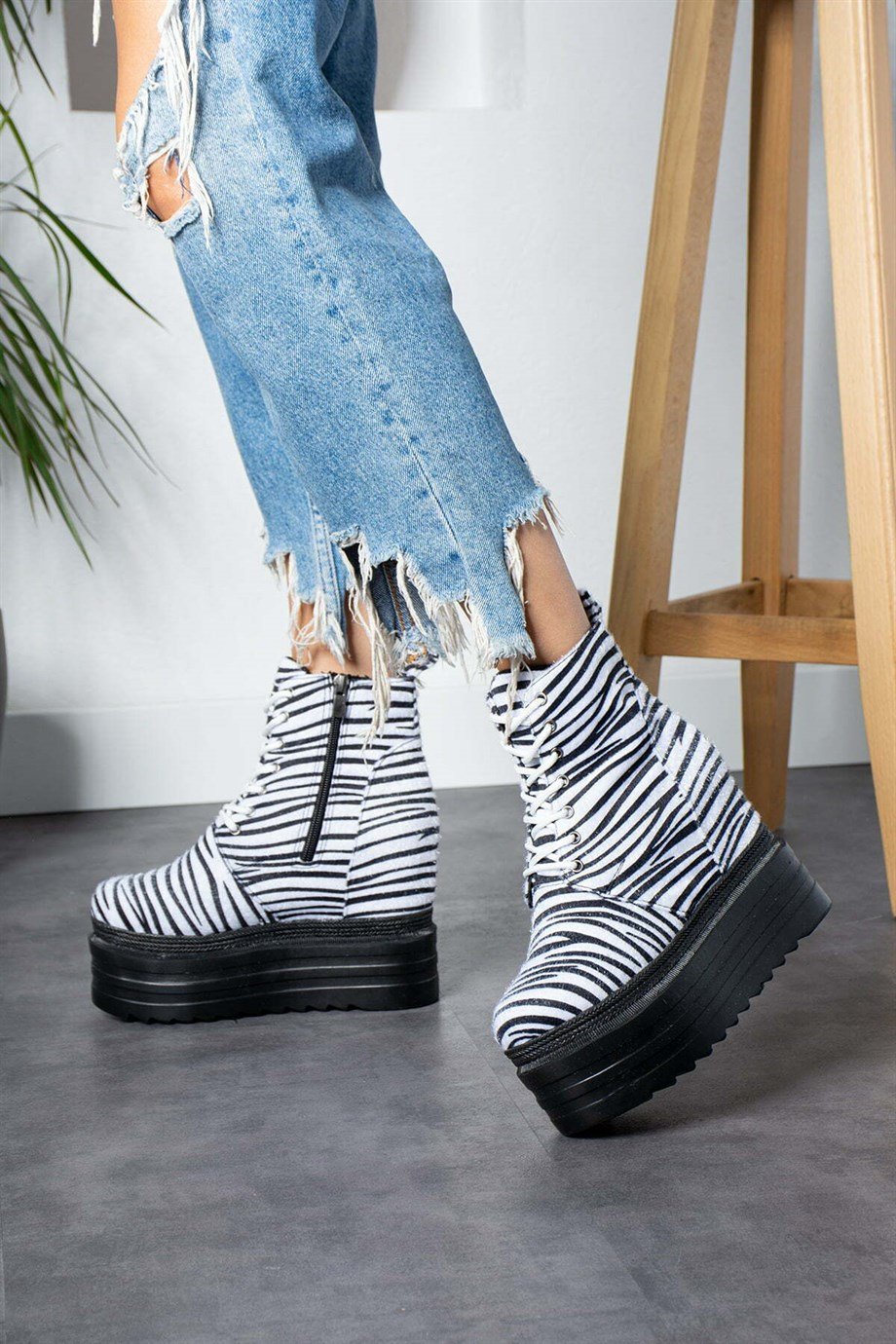 Modanizm Shane Dolgu Topuklu Desenli Bot