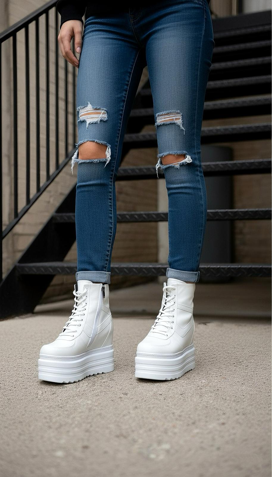 Arvra Beyaz Dolgu Topuklu Spor Bot