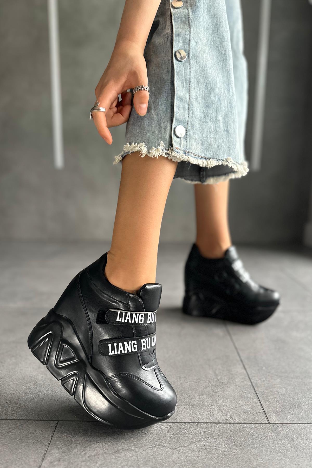 Modanizm Liang Gizli Topuklu Siyah Spor Ayakkabı