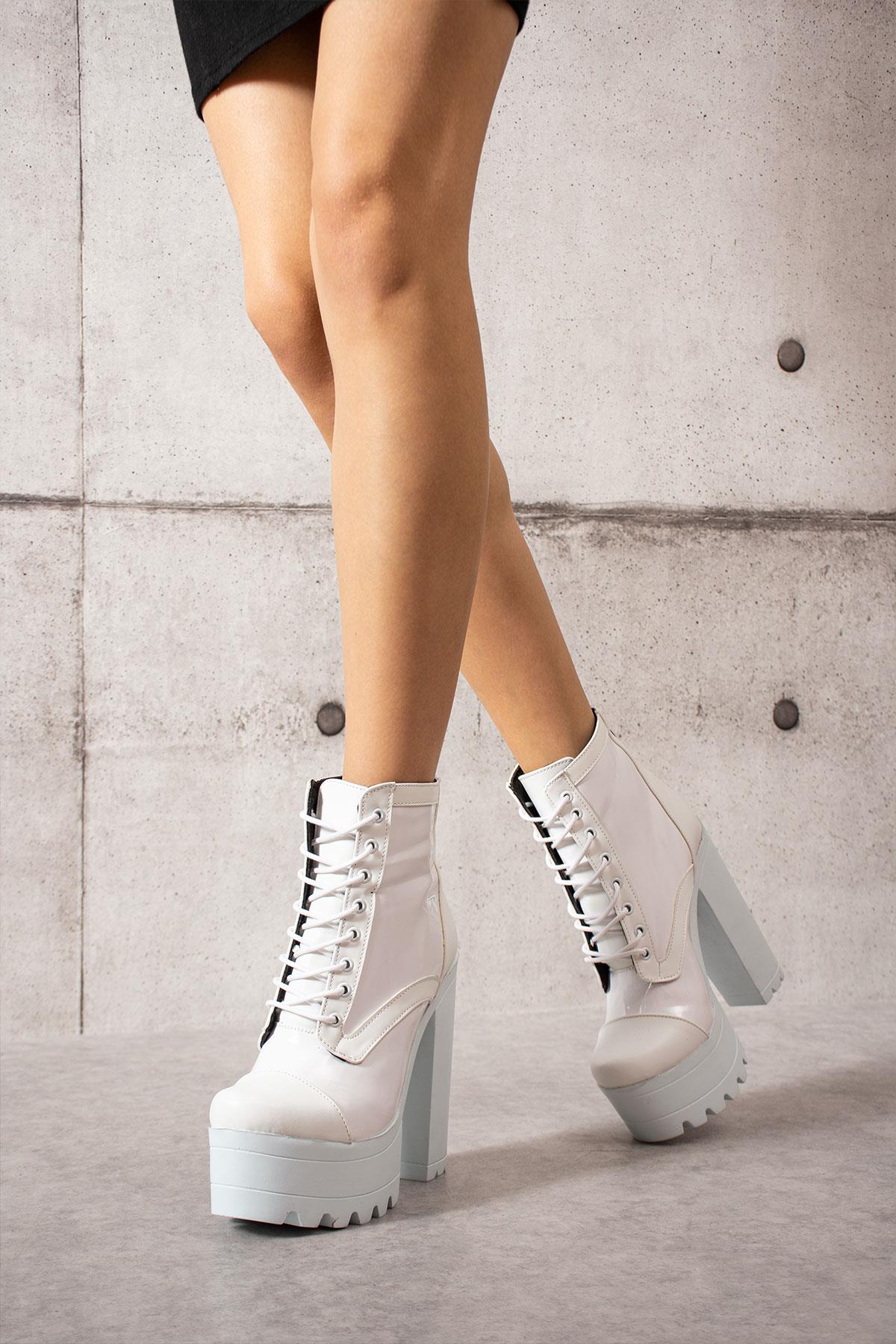 Modanizm Shail Beyaz Topuklu deri Bot