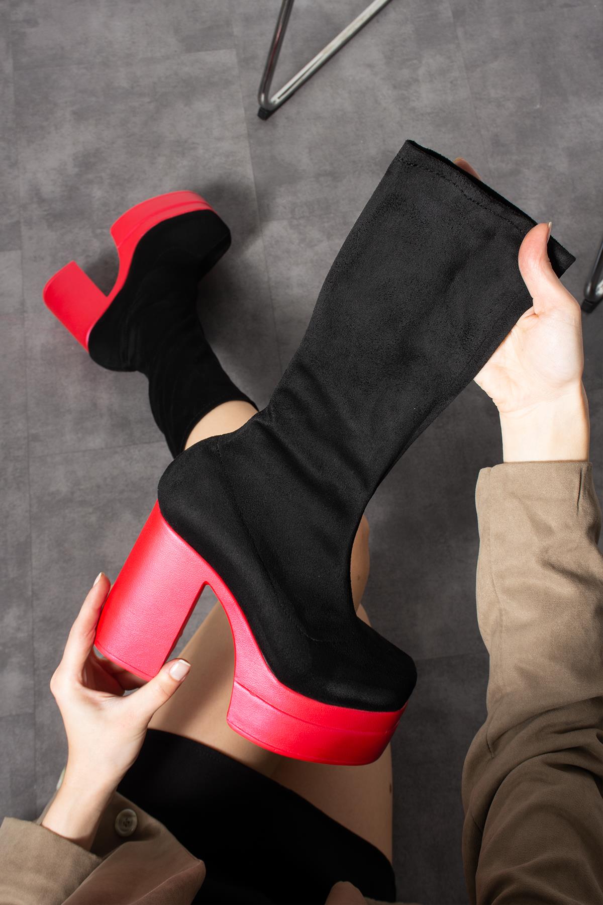 Modanizm Lavinia Siyah Kırmızı Çizme