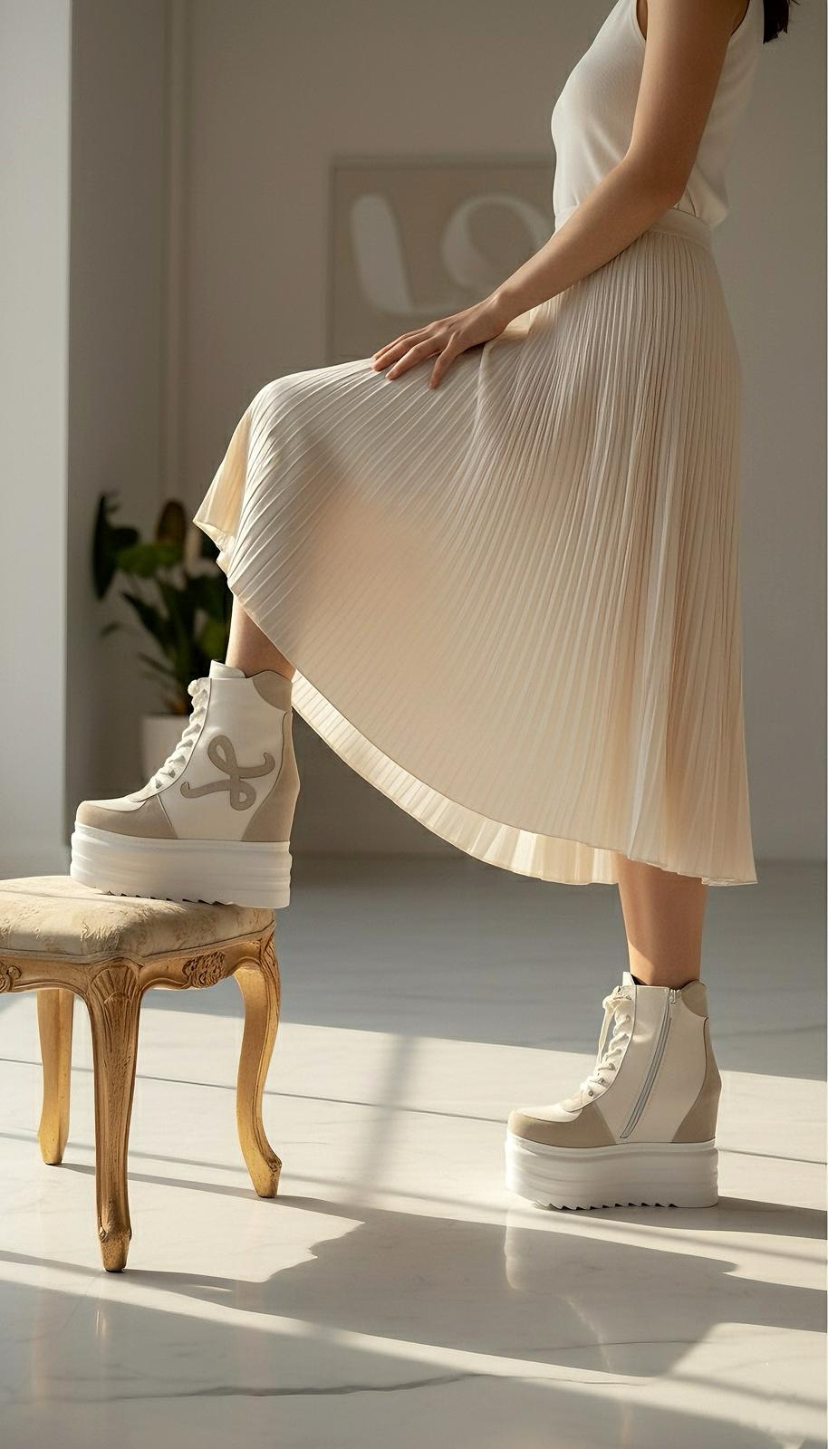 Civora Krem Dolgu Topuklu Spor Bot