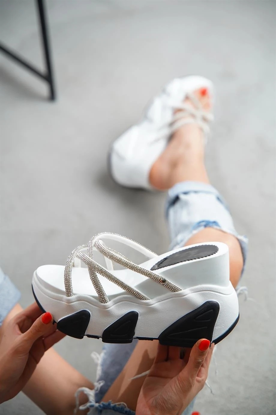 Modanizm Pochito Beyaz Topuklu Terlik