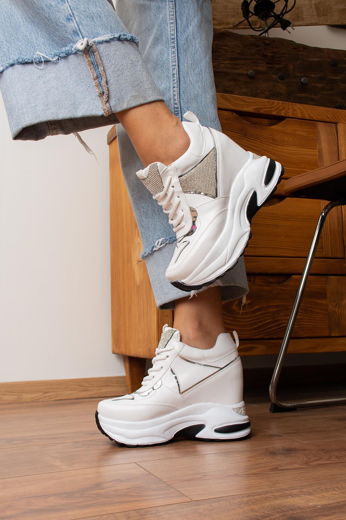 Modanizm Pucca Gizli Topuklu Beyaz Spor Ayakkabı