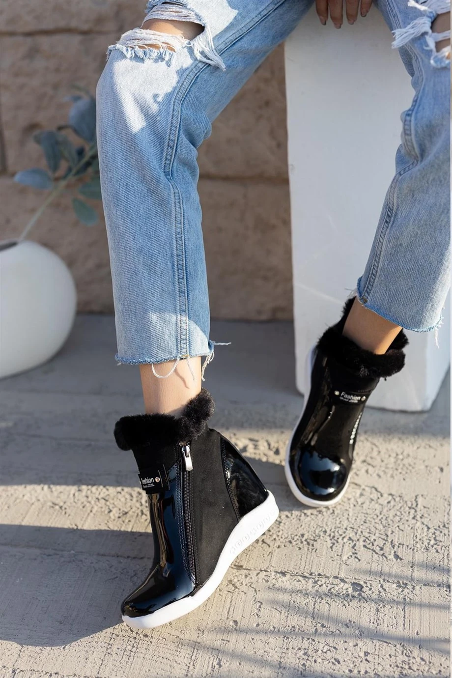 Labidu Siyah Rugan Topuklu Bot