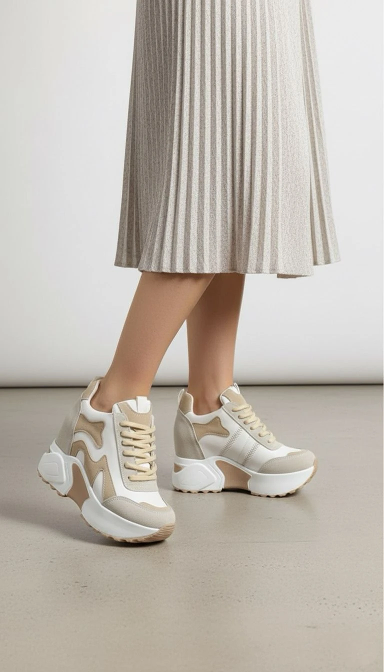 Modanizm Avlina Krem Gizli Topuklu Spor Ayakkabı