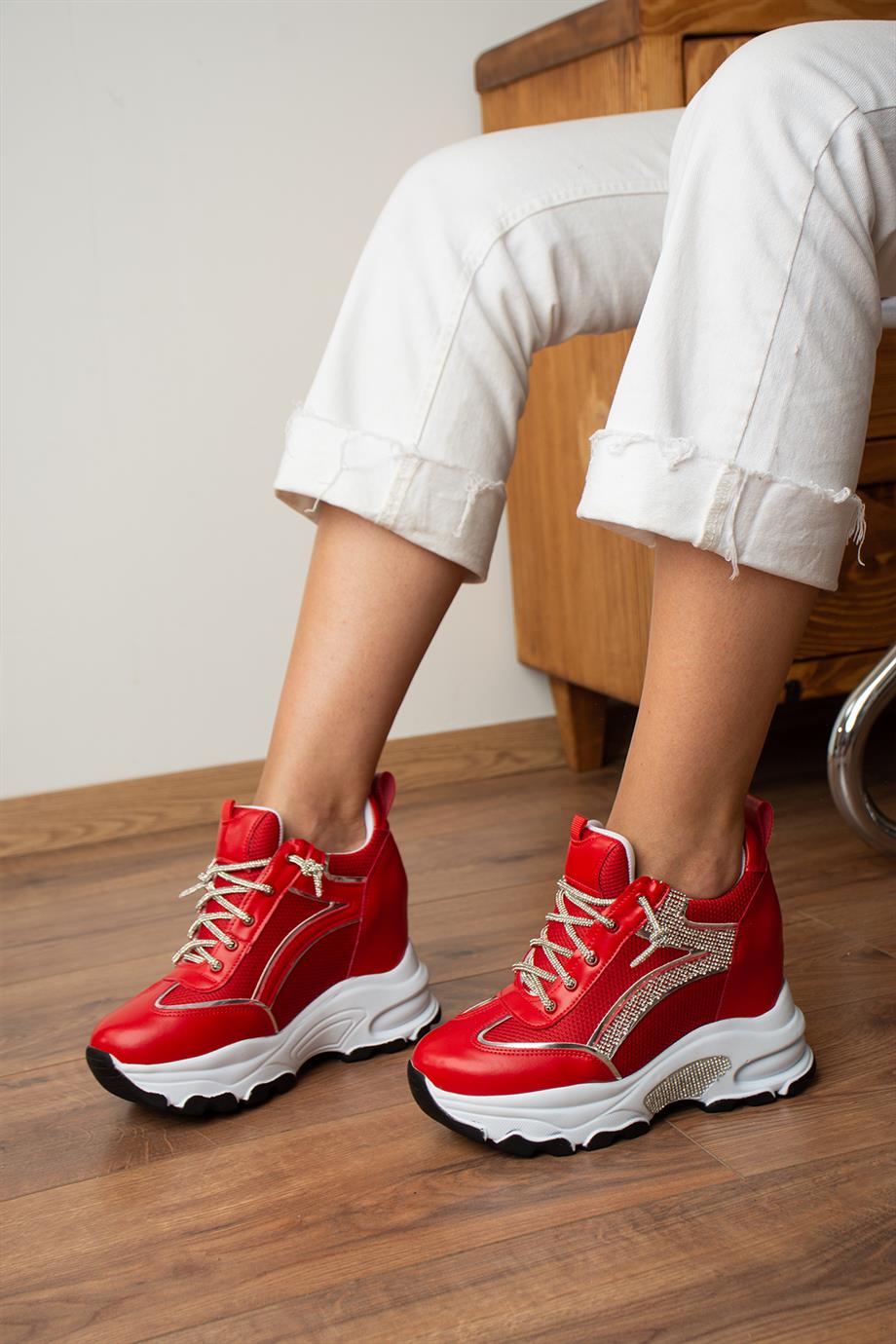 Modanizm Aron Gizli Topuklu Kırmızı Spor Ayakkabı