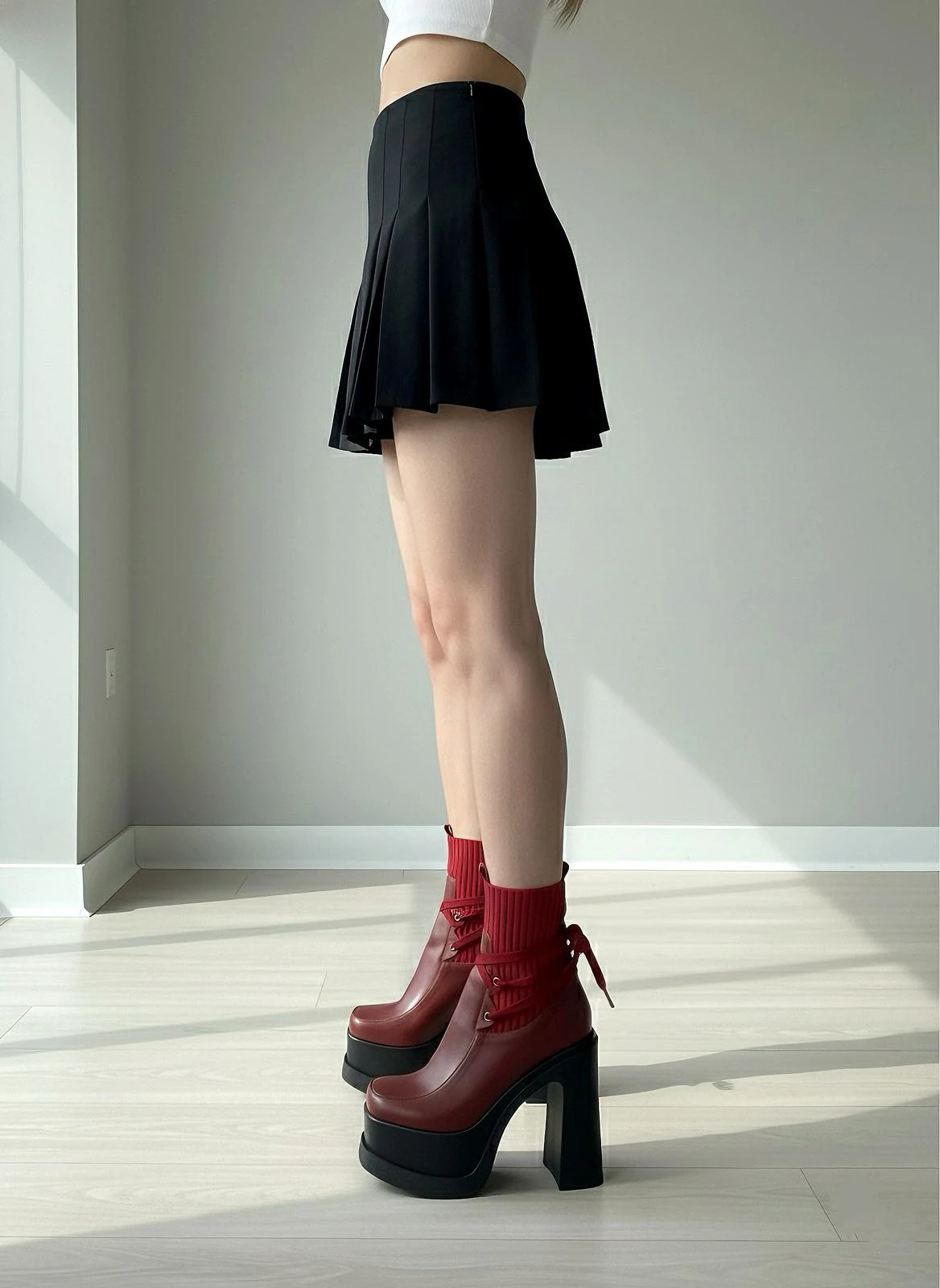 Modanizm Daphne Bordo Deri Dolgu Topuklu Bot