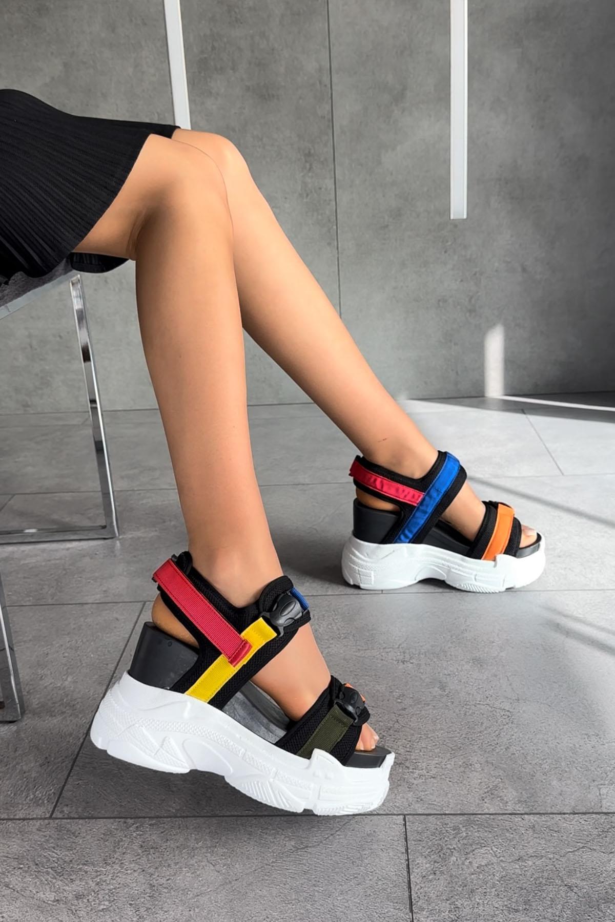 Mhysa Topuklu Siyah Spor Sandalet