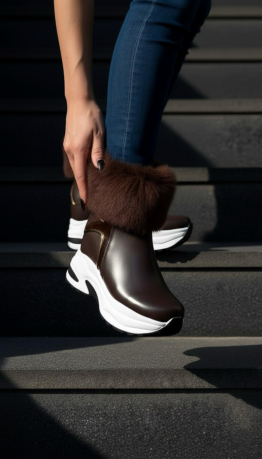 Movella Kahverengi Kürk  Dolgu Topuklu  Spor Bot