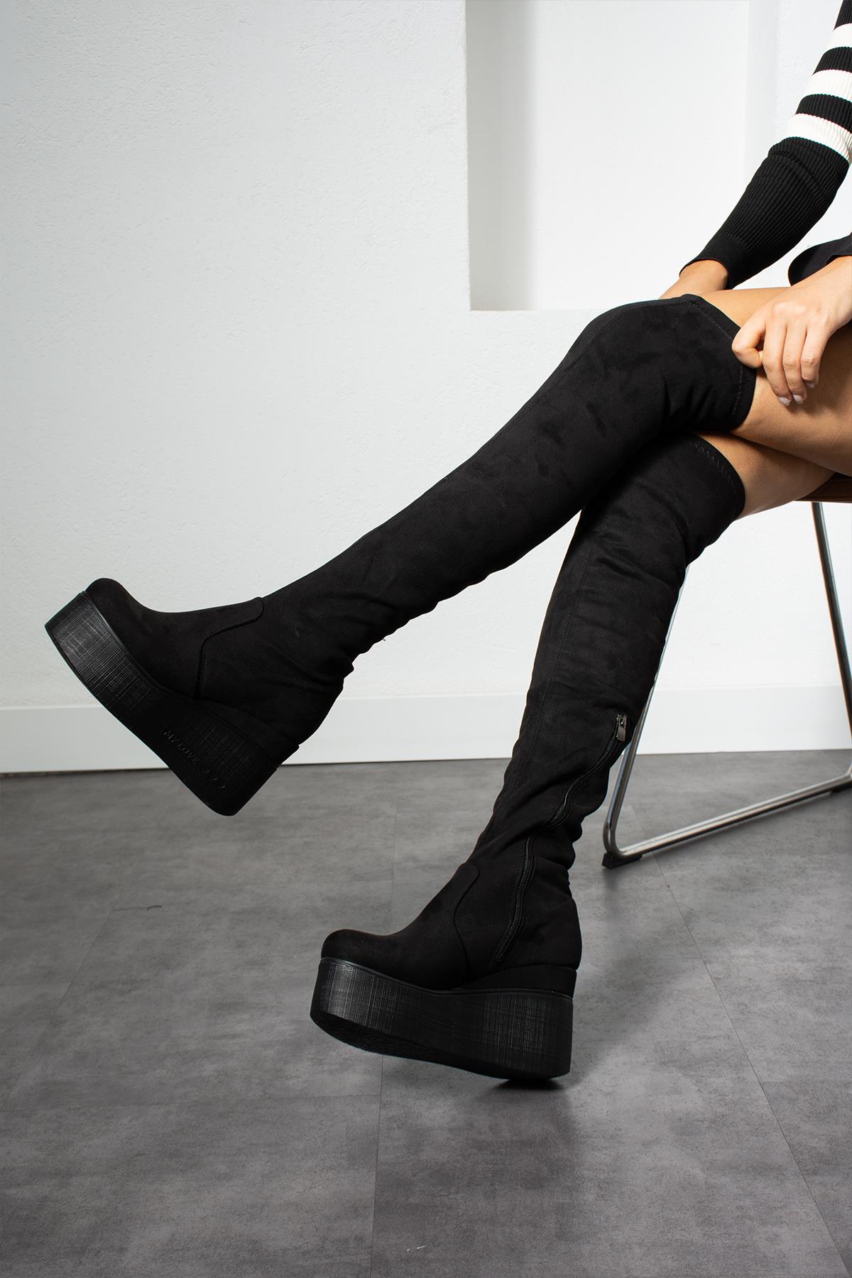 Modanizm Xoyo Siyah Diz Üstü Çizme