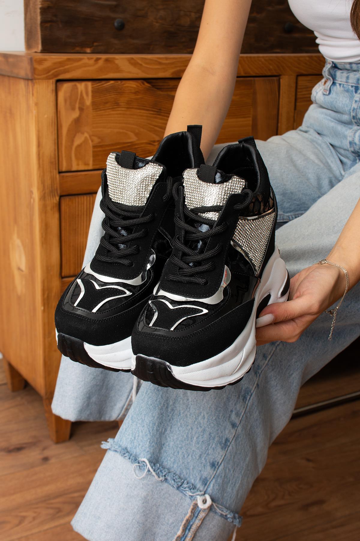 Modanizm Pucca Gizli Topuklu Siyah Süet Spor Ayakkabı