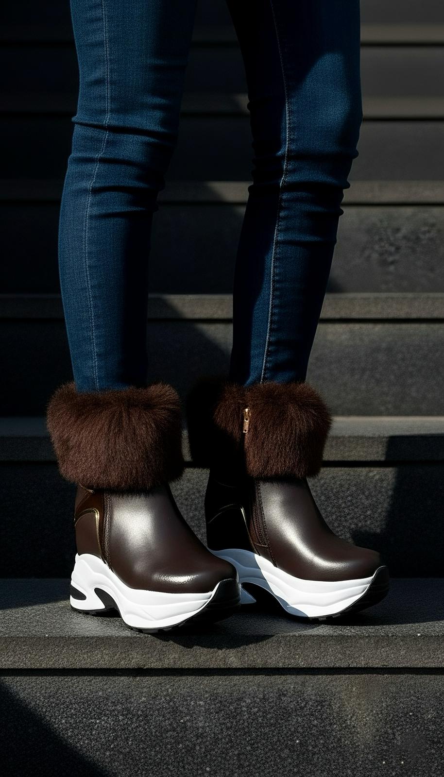 Movella Kahverengi Kürk  Dolgu Topuklu  Spor Bot