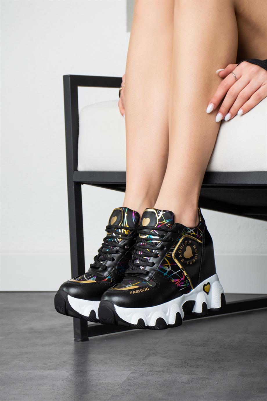 Modanizm Tina Gizli Topuklu Siyah Spor Ayakkabı