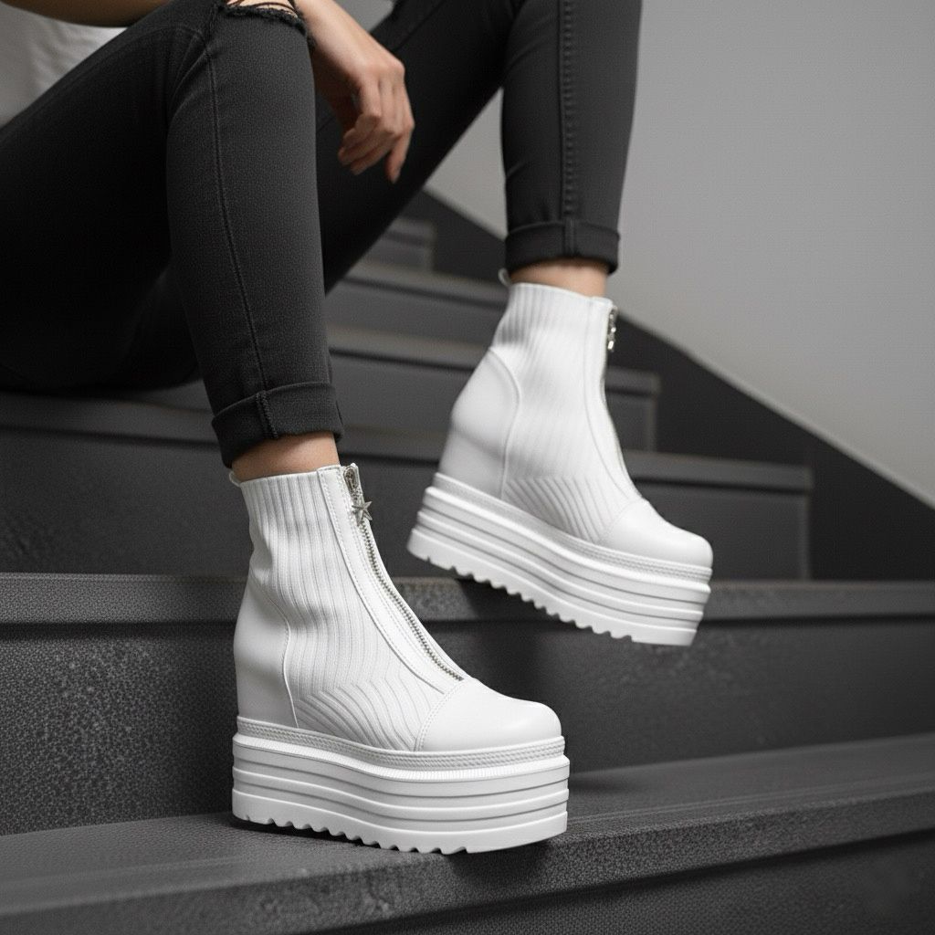 Thamara Dolgu Topuklu Spor Bot - Beyaz