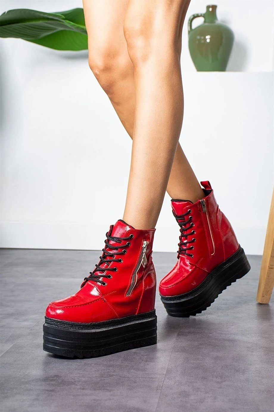 Daichi Kırmızı Dolgu Topuklu Rugan Bot